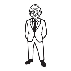 Old person in formal suit black and white vector illustration portrait elegant classic digital artwork