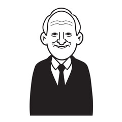 Old person in formal suit black and white vector illustration portrait elegant classic digital artwork