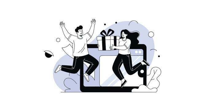 Digital gift giving celebration excitement celebrating online shopping success and present exchange - Powered by Adobe