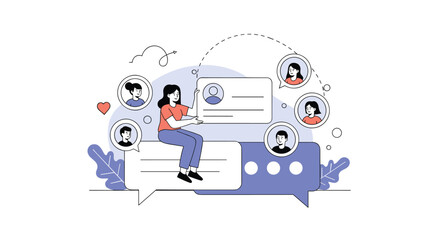 Naklejka premium Illustrating the concept of online communication and social connection through digital chat bubbles and user profiles