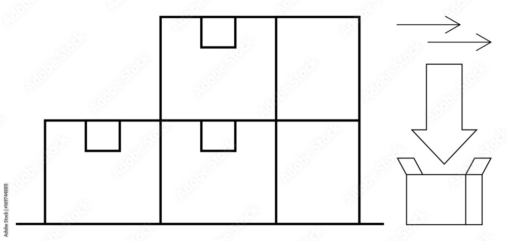 Poster stacked boxes alongside directional arrows indicating movement into an open box. ideal for logistics