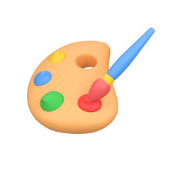 Art Palette with Paint Brush isolated 3d render icon illustration