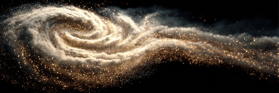 Premium glowing meteorite dust spiral swirling in dynamic motion modern abstract innovation for tech marketing and creative social media campaigns