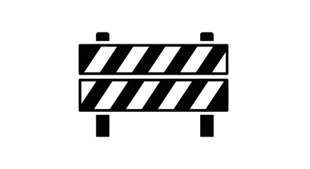 A black and white icon of a construction barrier with diagonal stripes, isolated on a transparent background