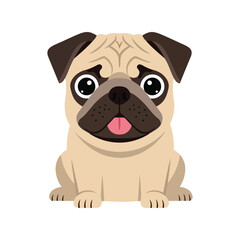 Adorable pug puppy sitting front view expressive eyes playful tongue out cute pet vector