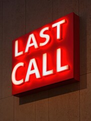 Bold Last Call Neon Sign Illuminated on Wall Premium Modern Hospitality Visual for Restaurant Marketing and Social Media Advertising Campaigns