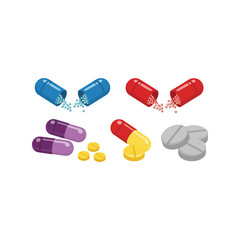 Assortment of pharmaceutical capsules and tablets for medical health concepts vector