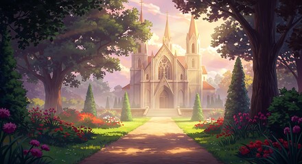Picturesque church in park setting