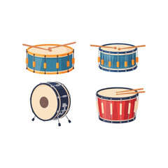 Collection of four vintage style drums with drumsticks isolated on vector
