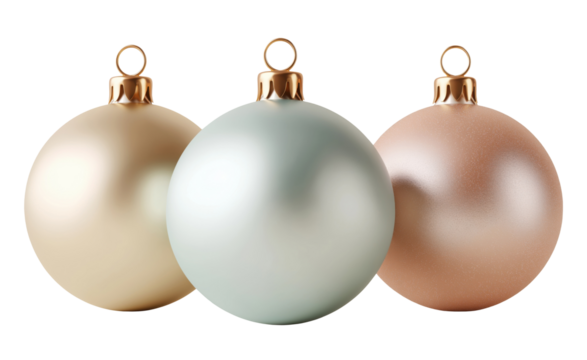 Elegant group of pastel Christmas ball ornaments isolated on transparent background