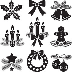 Christmas winter holiday decoration collection - vector silhouette illustration