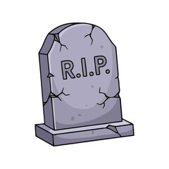 Cracked stone rip gravestone monument cemetery memorial symbol cartoon illustration vector