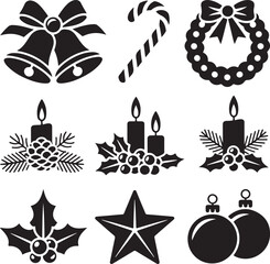 Christmas winter holiday decoration collection - vector silhouette illustration