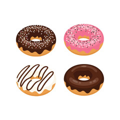 Delicious assorted frosted donuts isolated sweet pastries for baking food and dessert concepts vector