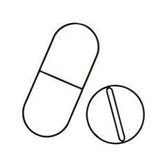 Simple line art medical pills and capsule icons healthcare pharmacy medicine treatment concepts vector