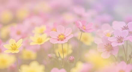 Soft pastel flowers field
