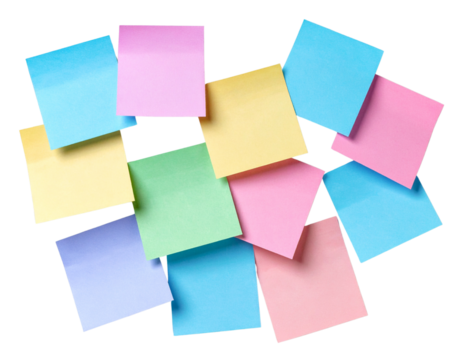 Colorful Sticky Notes Cluster in Random Arrangement Clipart PNG