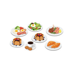 Delicious breakfast and brunch dishes arranged artistically for food photography and marketing vector