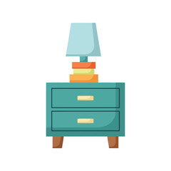 Turquoise teal nightstand with stacked books and lamp minimalist furniture design vector