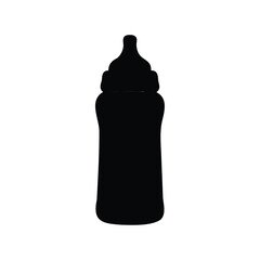 Silhouette of a baby bottle with nipple and cap on white background