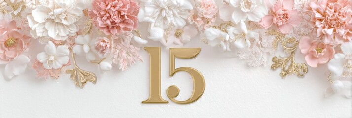 Elegant Quinceanera Invitation Design with Gold Accents and Floral Ornaments Premium Celebration Content for Young Women Event Marketing and Social Media