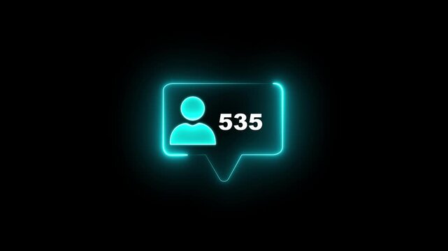 Glowing neon social media follower notification icon. The speech bubble outline glows in orange, featuring a blue neon user icon on the left and bold pink neon text reading 2000 on a black background