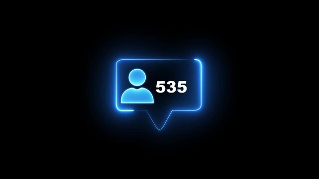 Glowing neon social media follower notification icon. The speech bubble outline glows in orange, featuring a blue neon user icon on the left and bold pink neon text reading 2000 on a black background