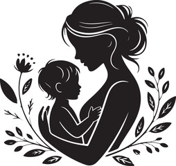 Detailed Realistic Silhouette of a mother with his child
