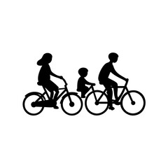 Naklejka premium Silhouette of a family riding bicycles, depicting togetherness and shared activities