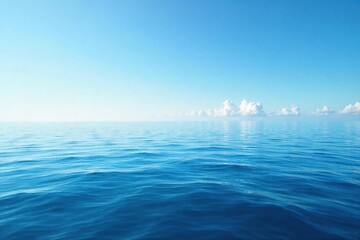 Endless expanse of calm ocean, a flat horizon meeting the clear sky  Perfect for travel, serenity, and nature themes  Ideal for websites, brochures, and publications , flat, ocean, clear