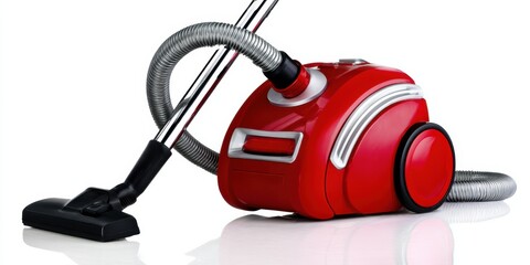 Fototapeta premium Powerful Modern Red Vacuum Cleaner for Home Dust and Allergen Removal Premium Cleaning Appliance for Healthy Lifestyle Marketing and Social Media Use