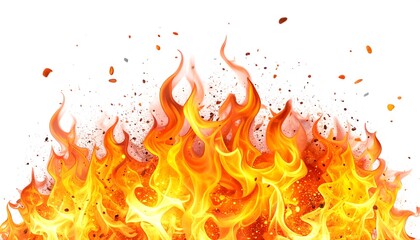 Fiery flames against a white background