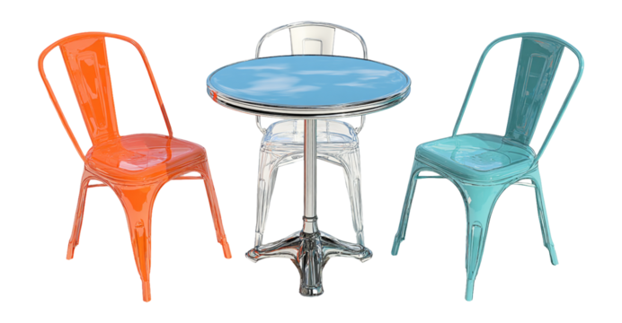 Colorful Transparent Chairs and Round Table in Modern Minimalist Style