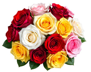 Obraz premium Collection of Red, White, Pink, and Yellow Roses in Elegant Arrangement Isolated on Transparent Background PNG