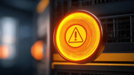 server room alarm icon hologram hovering above overheated rack risk mitigation metaphor illustration concept scene visual for commercial design use high detail quality stock image illustration concept