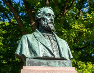 Obraz premium Outdoor bronze bust of a man