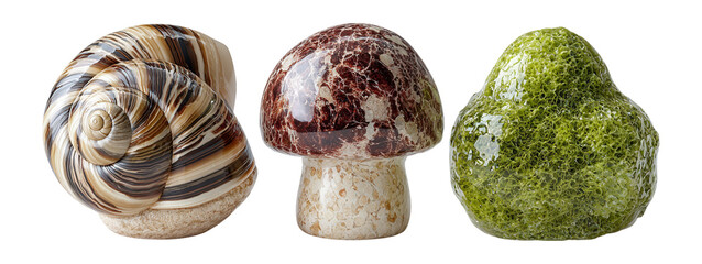 Decorative Natural Elements Stone Shell Mushroom and Moss Sculpture