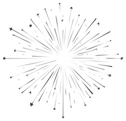 Starburst design with rays and star-like shapes, radiating from a central point, gray tones.