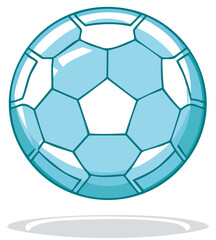 Obraz premium Teal and white soccer ball graphic with shadow, pentagons and hexagons, illustration, cartoon style, sporty, fun, competition, sports, and equipment