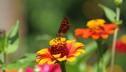 Obraz premium Vibrant butterfly on a zinnia flower