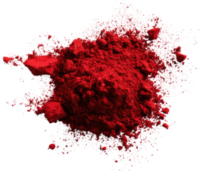 Vibrant crimson powder explodes in a dynamic, textured splatter