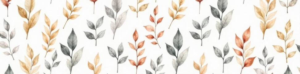Elegant watercolor leaf pattern in beige and gray on white , modern, beige