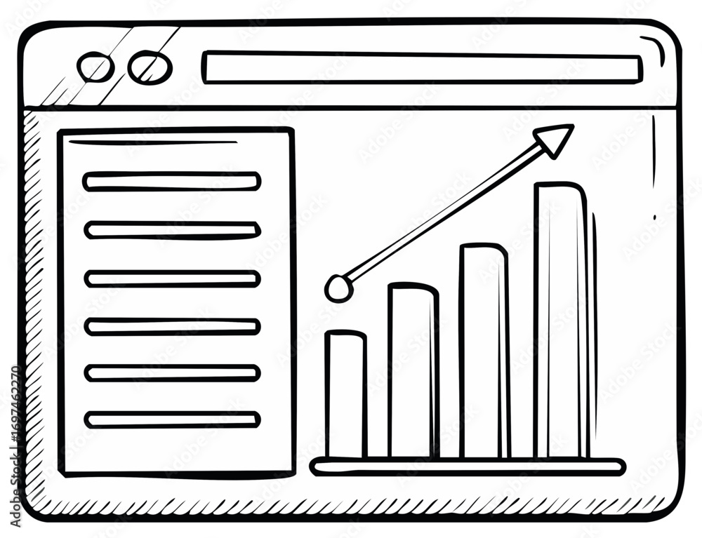 Aufkleber hand drawn illustration of a web browser showing a business data report and growth chart