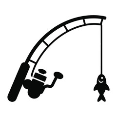 Simple fishing rod with a smiling fish icon