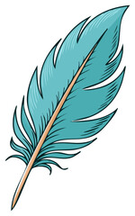 Obraz premium Illustration of a detailed colorful feather with shades of teal and beige isolated