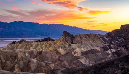 Colorful sunset over arid mountain range
