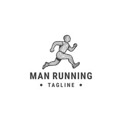 Man running logo vector hipster vintage icon illustration