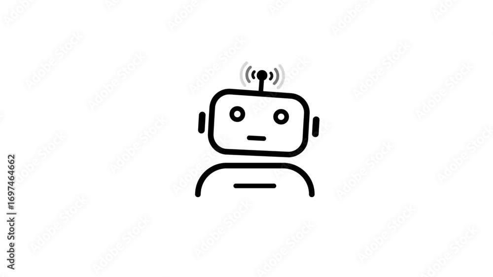 Poster simple black line art robot icon with wifi signal on white background symbol technology