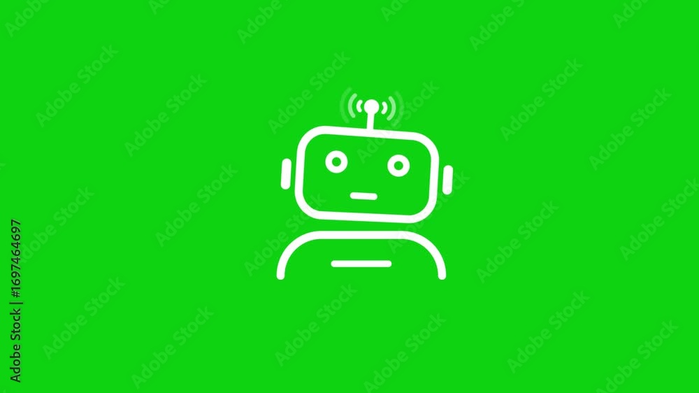 Poster white line art robot icon with wifi signal on bright green background symbol technology