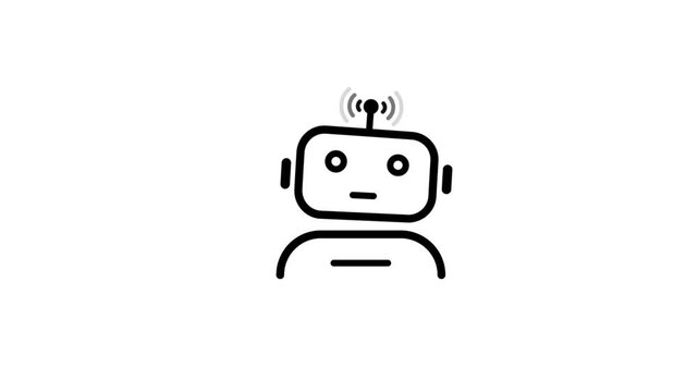 Simple black line art robot icon with wifi signal on white background symbol technology